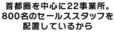 首都圏を中心に22事業所。 800名のセールススタッフを 配置しているから 